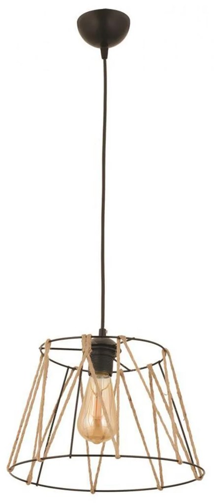 Φωτιστικό οροφής C7566.01 Μεταλλικό Μαύρο με Σχοινί Μπέζ Φ30x81Υ εκ. 30x30x81 εκ.