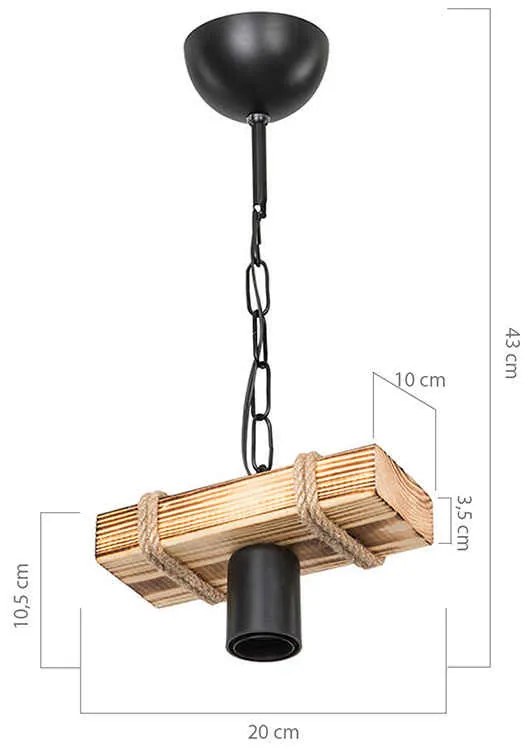 Φωτιστικό οροφής PWL-1027 pakoworld Ε27 φυσικό-μαύρο 20x10x43εκ