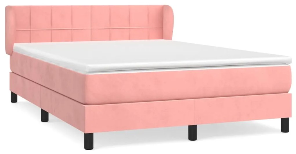 vidaXL Κρεβάτι Boxspring με Στρώμα Ροζ 140x200 εκ. Βελούδινο