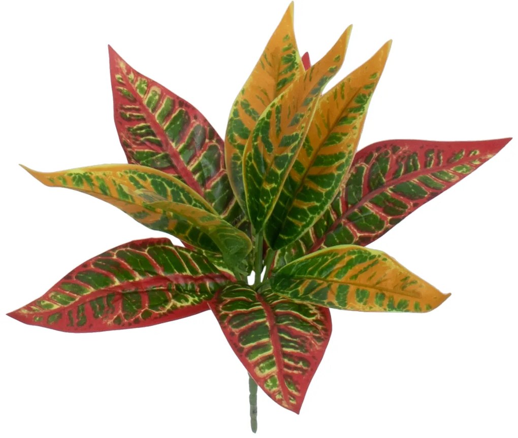 GloboStar® RED AGLAONEMA 78275 Τεχνητό Φυτό Αγλαόνημα Κοκκ. - Μπουκέτο Διακοσμητικών Φυτών - Κλαδιών με Φύλλωμα Πράσινο - Πορτοκαλί - Κόκκινο Υ27cm