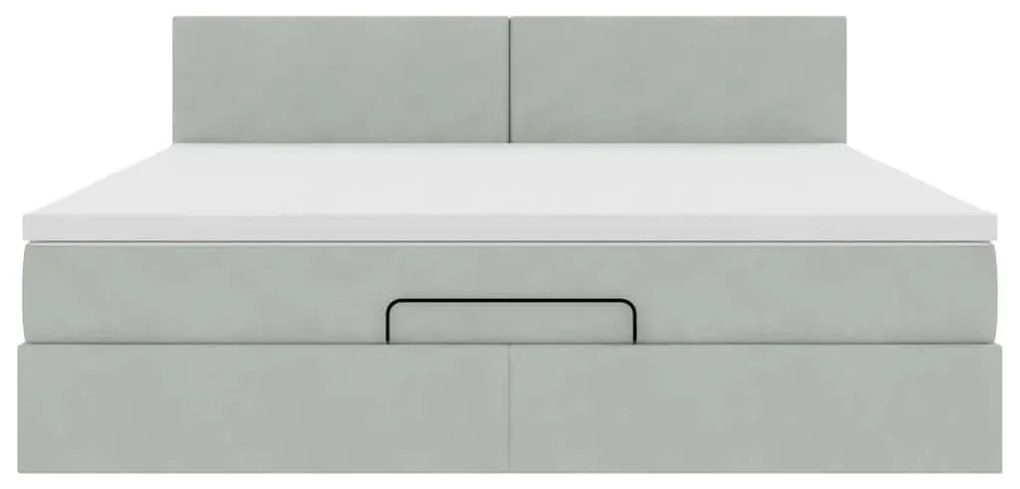vidaXL Οθωμανικό κρεβάτι με στρώμα&LEDs Ανοιχτό γκρι 160x200cm Βελούδο