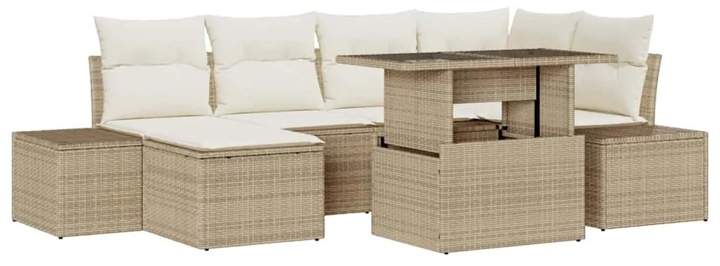 vidaXL Σετ Καναπέ Κήπου με αποθήκευση 7 pcs Μπεζ Πολυ ράταν