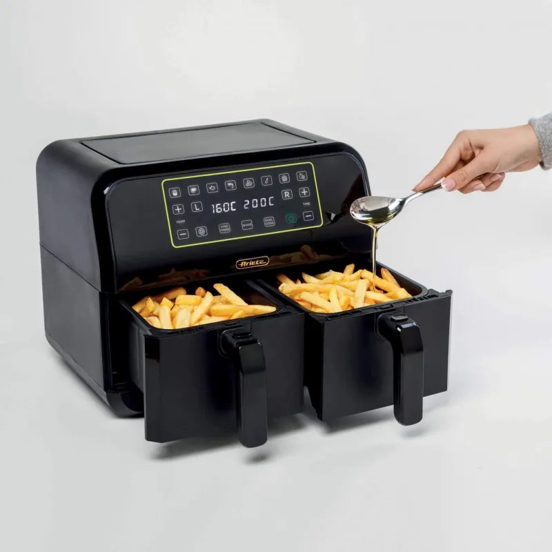 Διπλή φριτέζα θερμού αέρα Ariete DUAL 4623/00, 1700W, 8 l, 8 προγράμματα, 35-200C, Συγχρονισμός, Οθόνη αφής LCD, Μαύρο