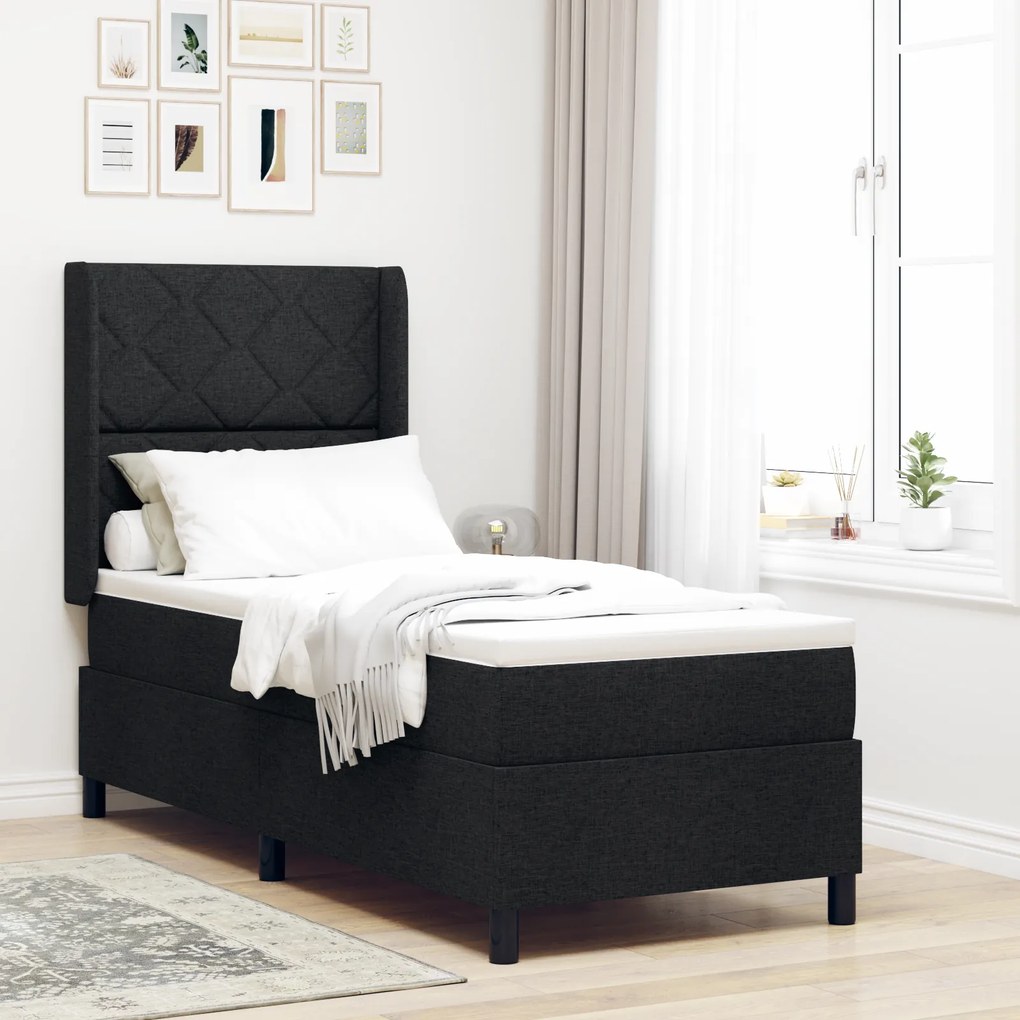 vidaXL κρεβάτι Box Spring με στρώμα & LED Μαύρο 90x190 εκ Υφασμάτινο