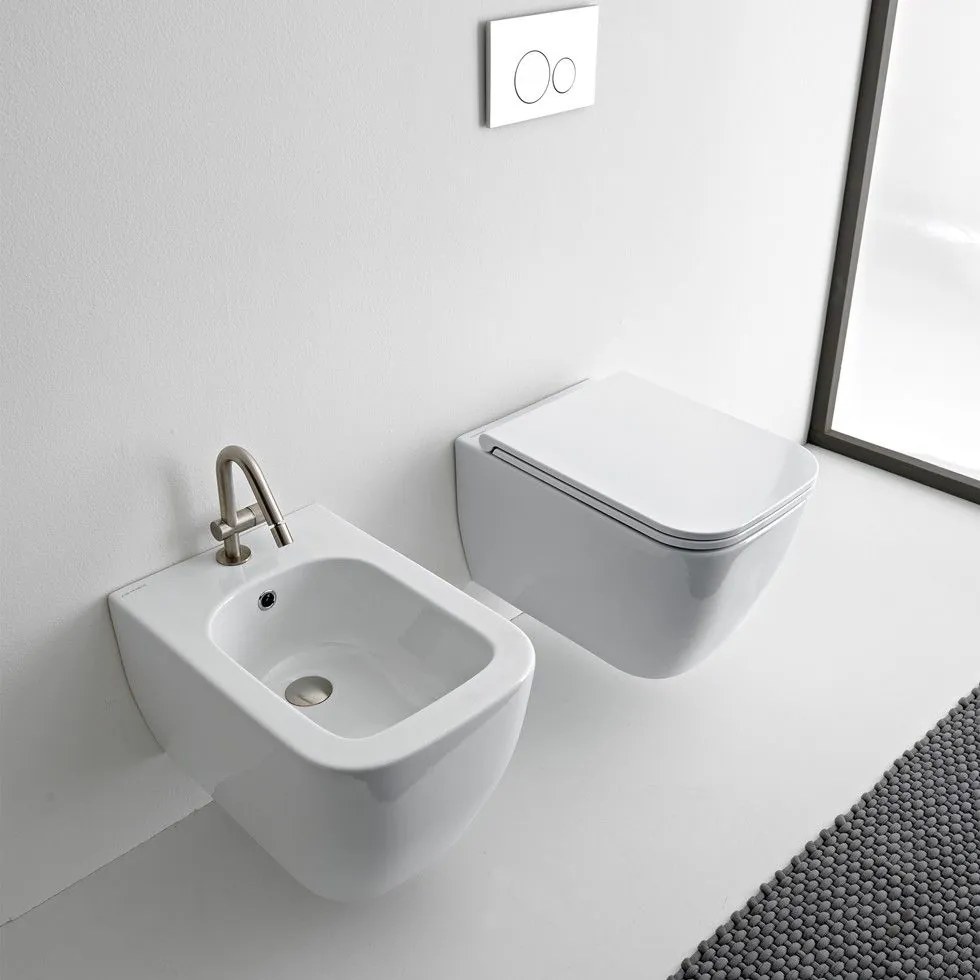 Scarabeo Teorema Clean Flush 512600SC Πορσελάνινη Λεκάνη Κρεμαστή Rimless 52cm με κάλυμμα βακελίτη Slim Soft Close αποσπώμενο