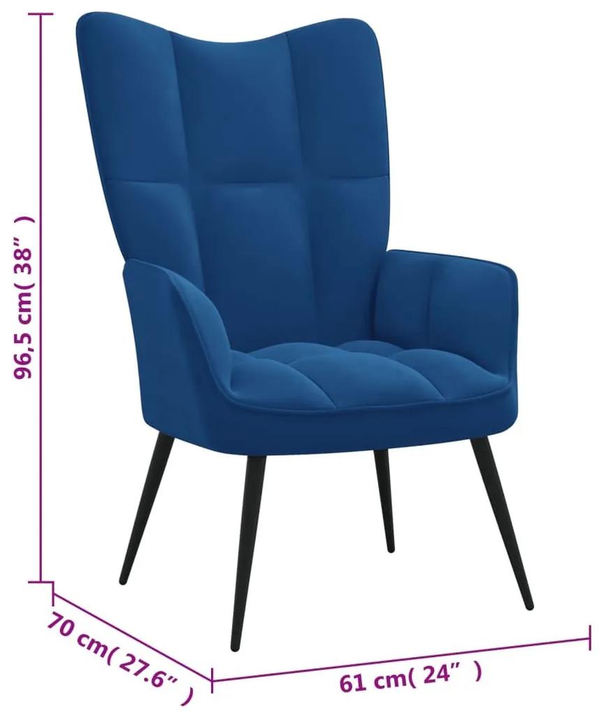 Πολυθρόνα Relax Μπλε Βελούδινη με Σκαμπό - Μπλε