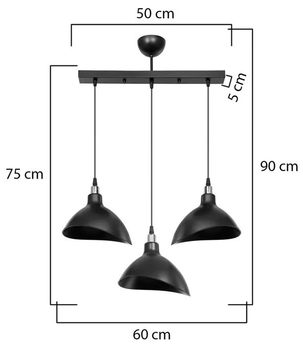 Φωτιστικό οροφής τρίφωτο Triha pp σε μαύρη απόχρωση 60x22x90εκ