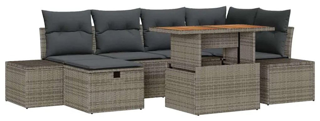 vidaXL Σετ Καναπέ Κήπου με μαξιλάρι 7 pcs Γκρι Πολυ ράταν