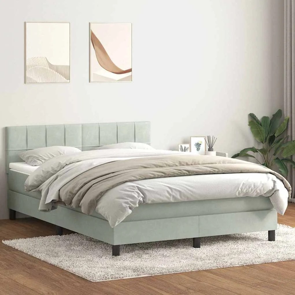 Κρεβάτι Boxspring με Στρώμα Ανοιχτό Γκρι 160x220 εκ. Βελούδινο