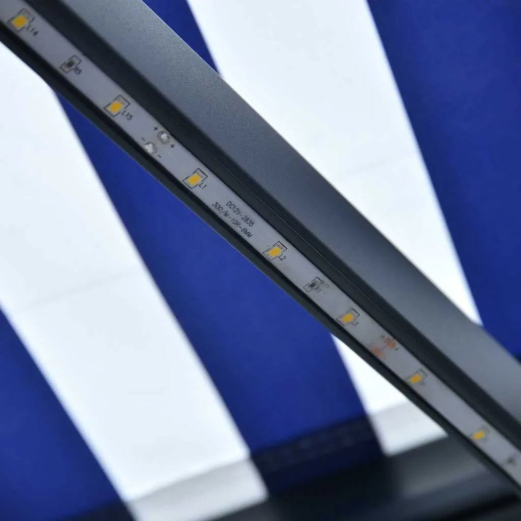 vidaXL Τέντα Συρόμενη Χειροκίνητη με LED Μπλε / Λευκό 350 x 250 εκ.