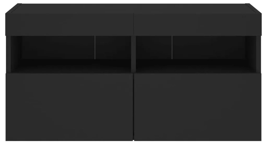 Έπιπλο Τοίχου Τηλεόρασης με LED Μαύρο 80x30x40 εκ. - Μαύρο