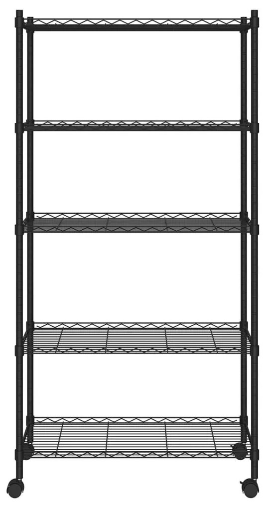 Ραφιέρα 5 Επιπέδων με Τροχούς Μαύρη 75x35x155 εκ. 250 κ. - Μαύρο