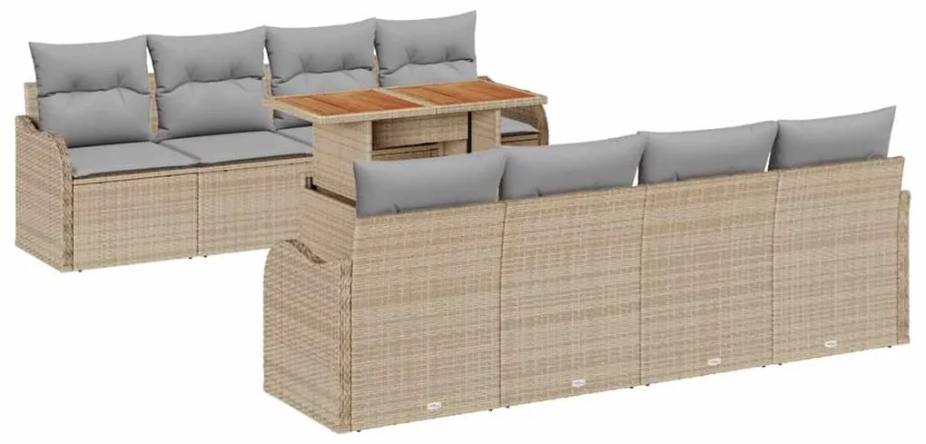 vidaXL Σετ Καναπέ Κήπου με αποθήκευση 9 pcs Μπεζ Πολυ ράταν