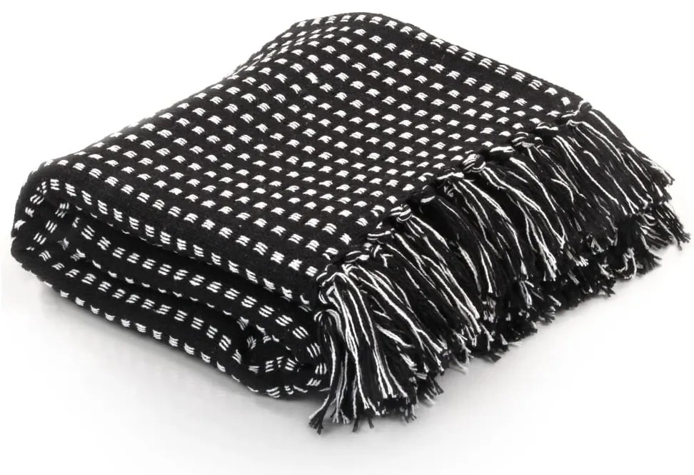 vidaXL Ριχτάρι Καρό Μαύρο 220 x 250 εκ. Βαμβακερό