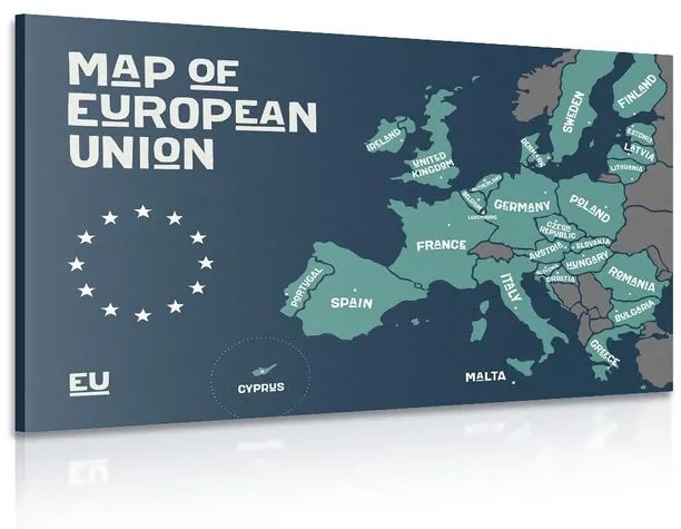 Εικόνα εκπαιδευτικό χάρτη με ονόματα χωρών της Ε.Ε - 90x60