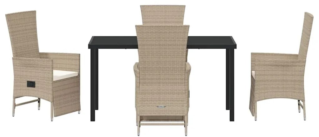 vidaXL Σέτ φαγητού για κήπο με μαξιλάρι 5 pcs Μπεζ συνθετικό ρατάν