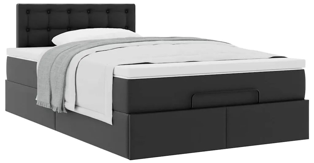 vidaXL Οθωμανικό κρεβάτι με στρώμα Μαύρο 120x200 cm Faux Leather