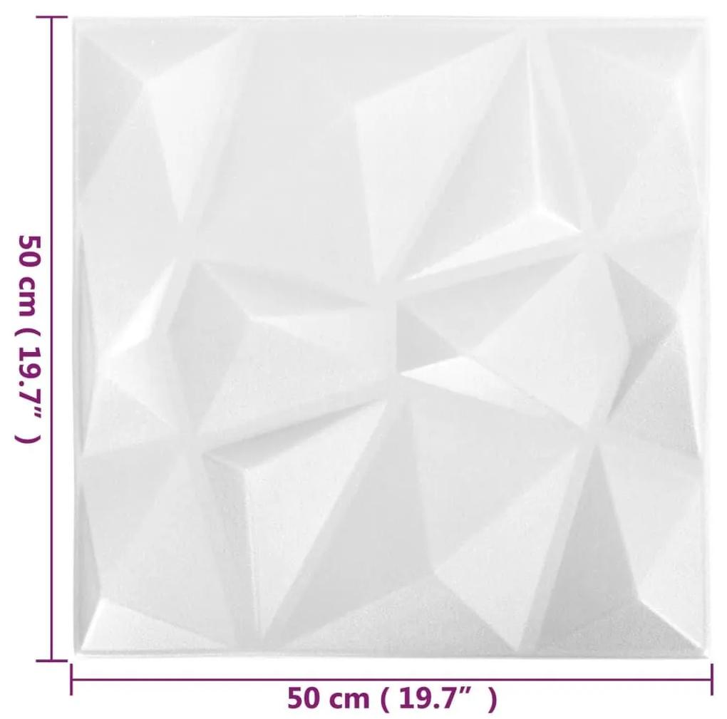 Πάνελ Τοίχου 3D 12 τεμ. Λευκό Διαμαντιού 50 x 50 εκ. 3 μ² - Λευκό