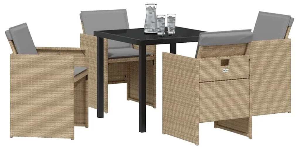 vidaXL Σέτ φαγητού για κήπο με μαξιλάρι 5 pcs Μπεζ Πολυ ράταν
