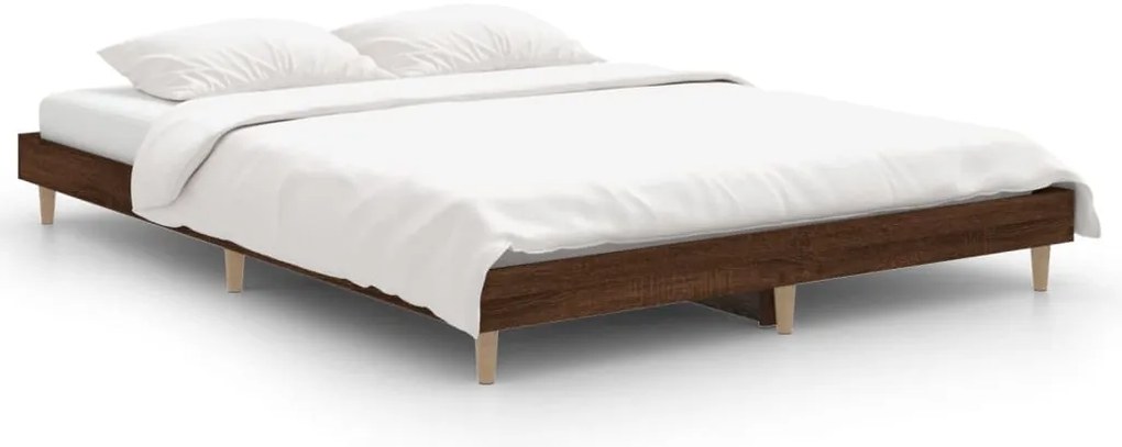 vidaXL Πλαίσιο Κρεβατιού Καφέ Δρυς 135x190 εκ. Επεξεργασμένο Ξύλο