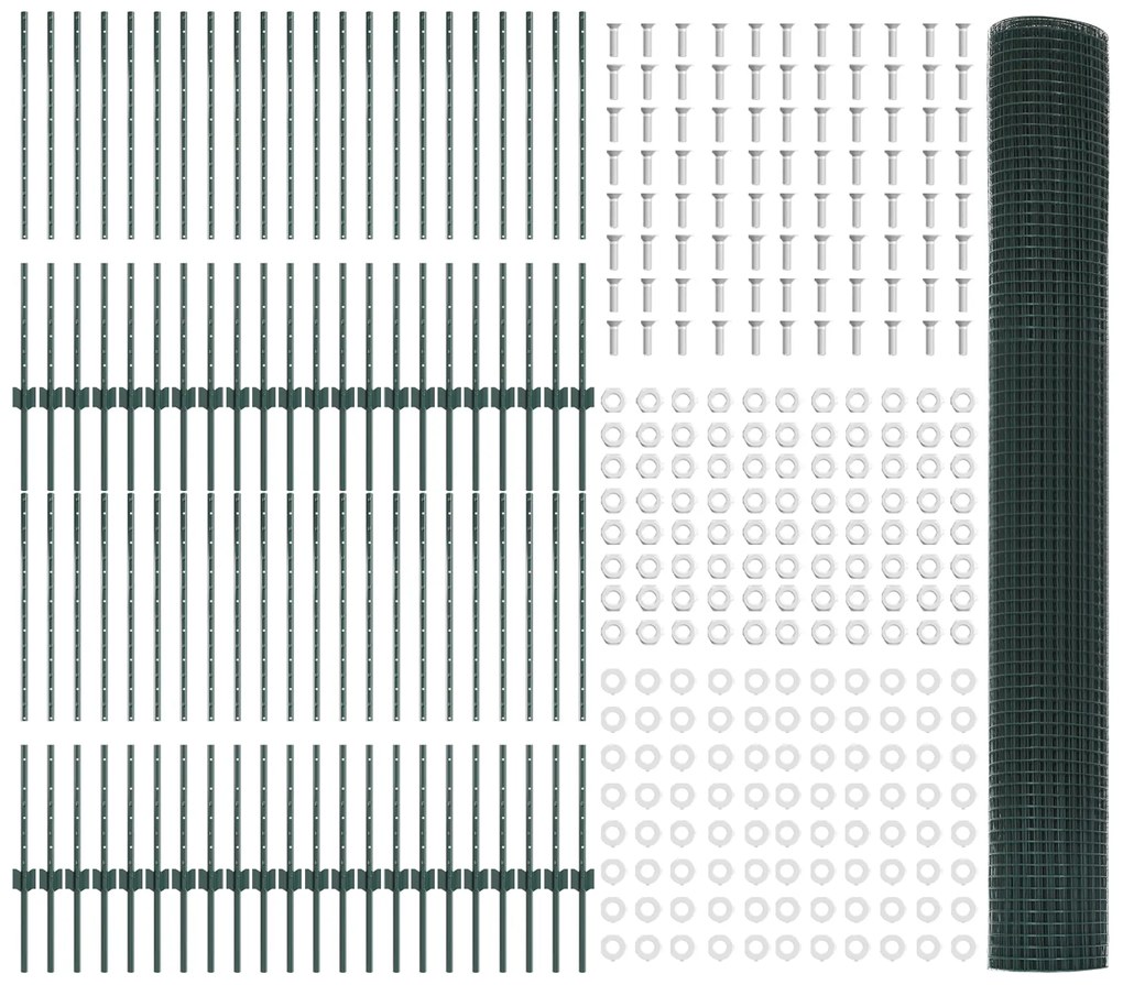 vidaXL Welded Wire Fence με 44 U Posts Πράσινο 1x100 m Χάλυβας