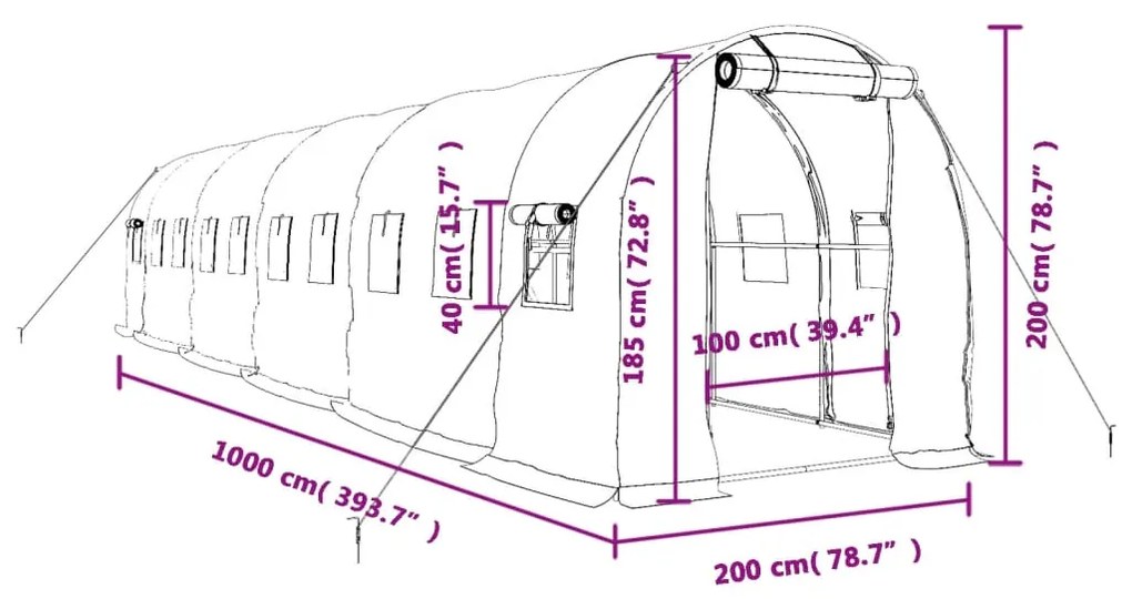 ΘΕΡΜΟΚΗΠΙΟ ΠΡΑΣΙΝΟ 20 Μ² 10 X 2 X 2 Μ. ΜΕ ΑΤΣΑΛΙΝΟ ΠΛΑΙΣΙΟ 3188020