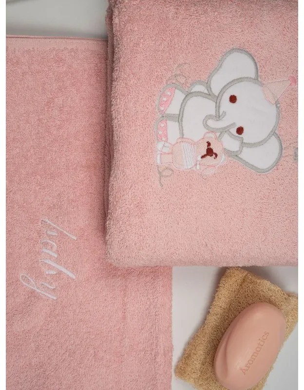 Σετ πετσέτες κεντητές Elephant 03 Pink/Pink
