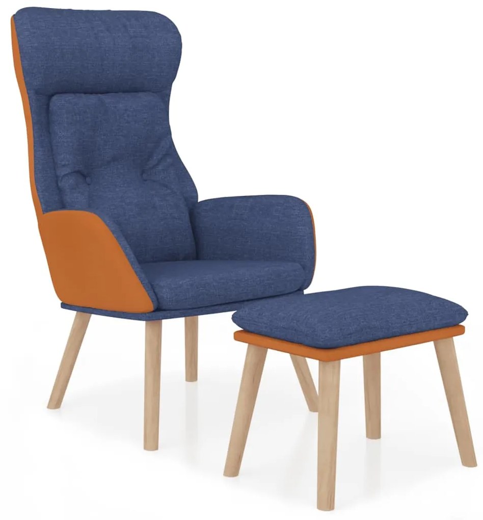 vidaXL Πολυθρόνα Relax Μπλε από Συνθετικό Δέρμα &amp; Υφασμα με Υποπόδιο