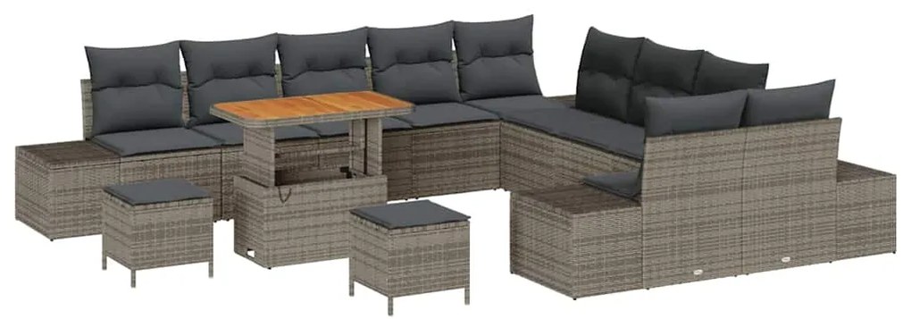 vidaXL Σετ Καναπέ Κήπου με μαξιλάρι 13 pcs Γκρι Πολυ ράταν