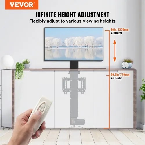 VEVOR Motorized TV Lift Stroke Length 20 Inches Motorized TV Mount Fit for 28-32&quot; TV Lift with Remote Control Height Adjustable Load Capacity 132 Lbs Wireless Remote Control