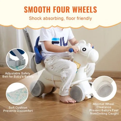 VEVOR 4 in 1 Rocking Horse for Toddlers 1-3 Years Ride on Toy with Sound Blue