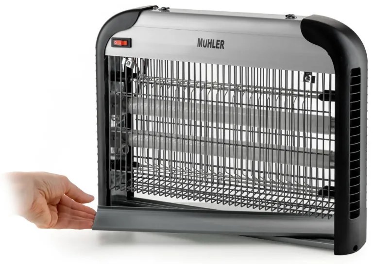 Λαμπτήρας εντόμων Muhler MIK-60 1003953, 30W, 60 m2, Ασφαλής για ανθρώπους και ζώα, Αφαιρούμενος δίσκος, Μαύρο/γκρι