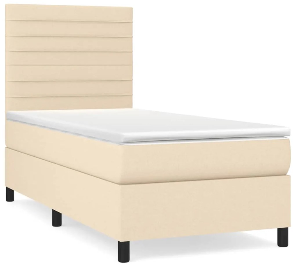 vidaXL Κρεβάτι Boxspring με Στρώμα Κρεμ 90x200 εκ.Υφασμάτινο