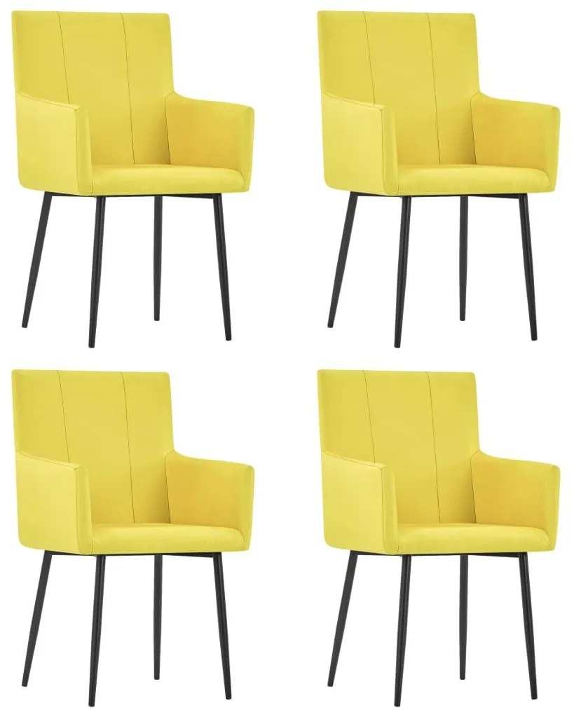 Καρέκλες Τραπεζαρίας με Μπράτσα 4 τεμ. Κίτρινες Υφασμάτινες - Κίτρινο