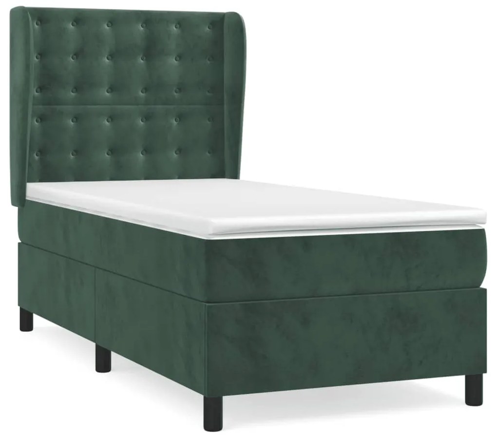 vidaXL Κρεβάτι Boxspring με Στρώμα Σκούρο Πράσινο 100x200εκ. Βελούδινο