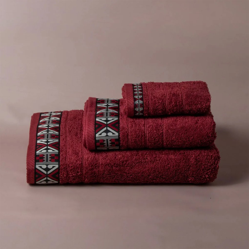 Πετσέτα Προσώπου (50x90) White Fabric Perrin Bordeaux White 500gsm