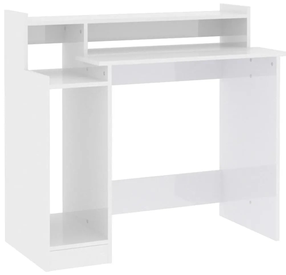 vidaXL Γραφείο με LED Γυαλιστερό λευκό 97x45x90 εκ. Επεξεργ. Ξύλο