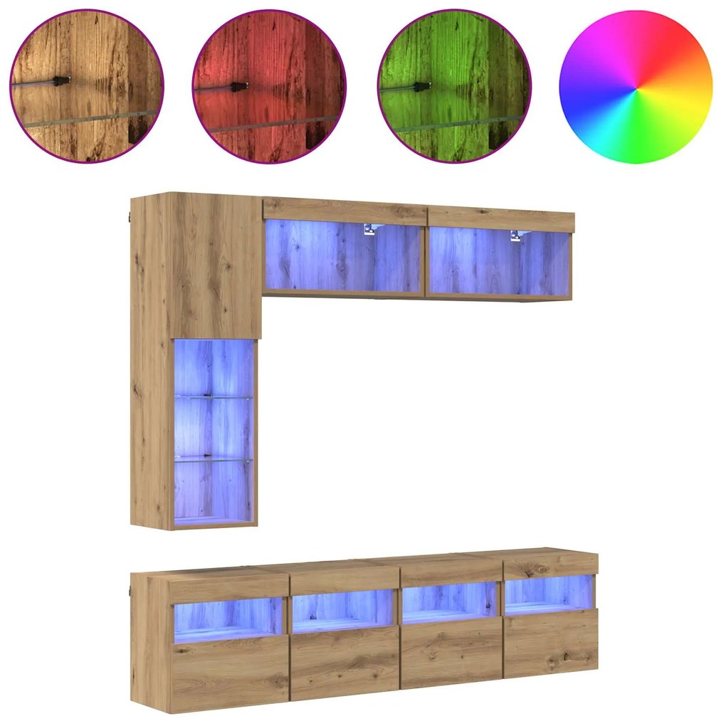 vidaXL Ντουλάπι TV Επιτοίχιο 7 pcs Artisan Oak Επεξεργασμένο ξύλο