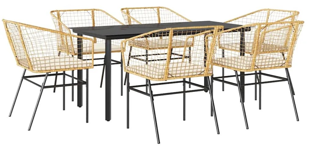 vidaXL Σετ Τραπεζαρίας Κήπου 7 τεμ. Καφέ Συνθ. Ρατάν / Γυαλί Μαξιλάρια