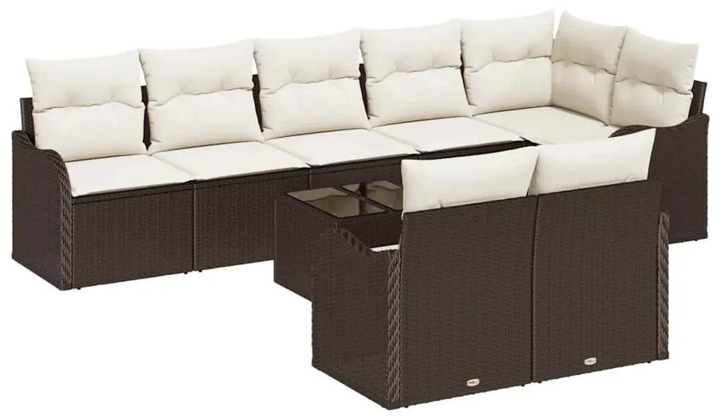 vidaXL Σετ Καναπέ Κήπου με μαξιλάρι 9 pcs Καφέ, λευκό Πολυ ράταν