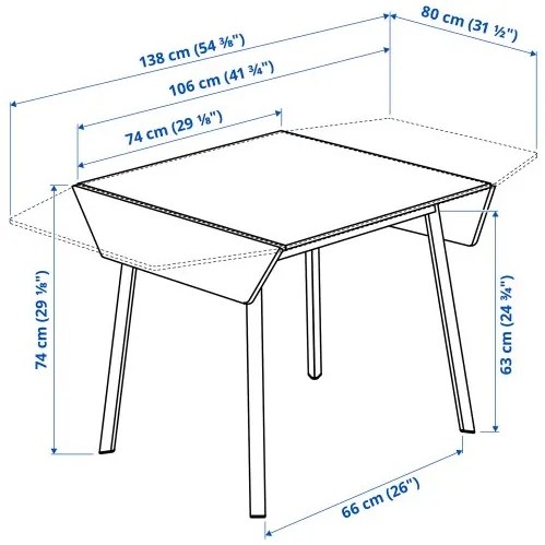 IKEA PS 2012 τραπέζι με πτυσσόμενα φύλλα, 74/106/138x80 cm 202.068.06