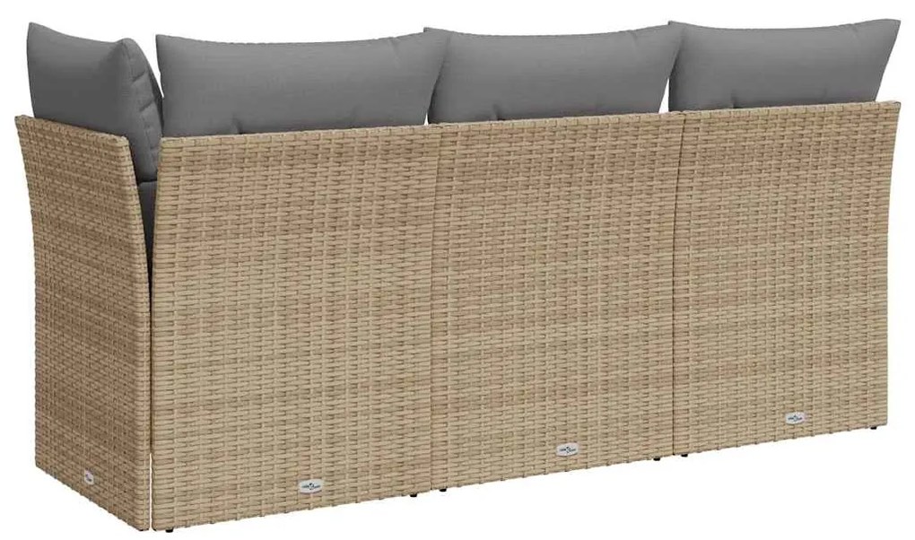 vidaXL Καναπές Κήπου Τριθέσιος Μπεζ από Συνθετικό Ρατάν με Μαξιλάρια