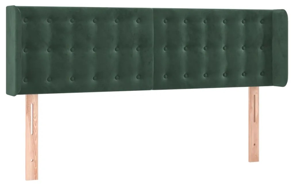 vidaXL Κεφαλάρι Κρεβατιού LED Σκούρο Πράσινο 147x16x78/88εκ. Βελούδινο