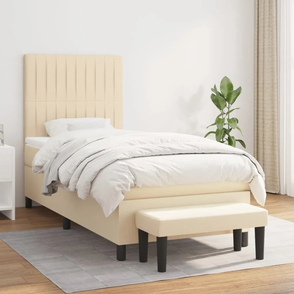 Κρεβάτι Boxspring με Στρώμα Κρεμ 80 x 200 εκ. Υφασμάτινο