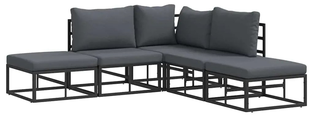vidaXL Σετ Καναπέ Κήπου με μαξιλάρι 5 pcs Μαύρο Αλουμίνιο
