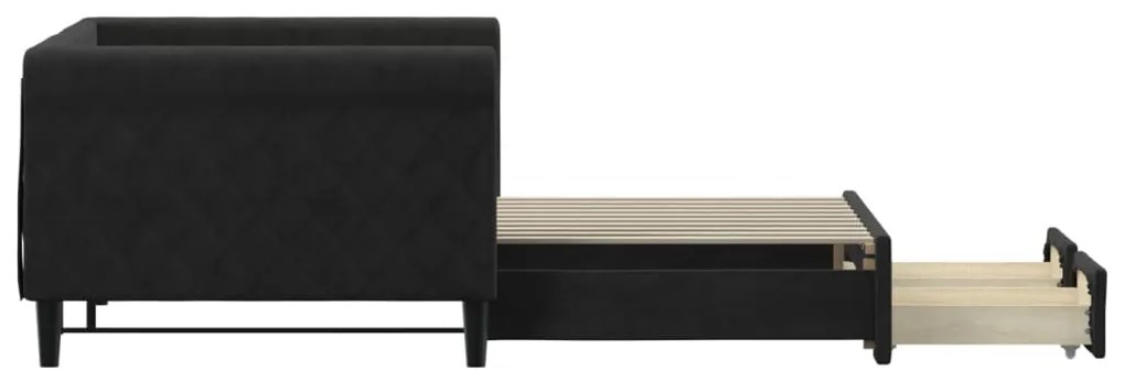 vidaXL Καναπές Κρεβάτι Συρόμενος Μαύρο 90x190 εκ. Βελούδο &amp; Συρτάρια