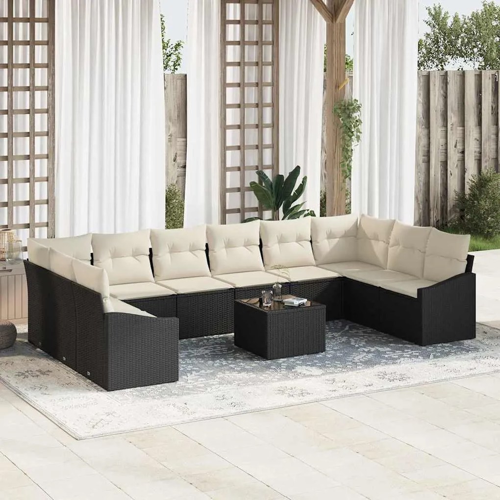 vidaXL Σετ Καναπέ Κήπου 11 pcs Μαύρο Πολυ ράταν