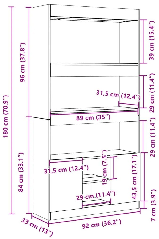 Ντουλάπι Καφέ Δρυς 92x33x180εκ. από Επεξεργασμένο Ξύλο - Καφέ