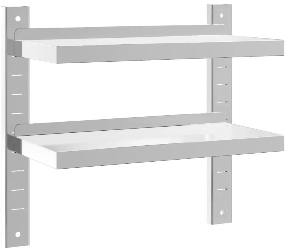 Ράφι Τοίχου 2 Επιπ. Ασημί 50x23,5x48 εκ. Ανοξείδωτο Ατσάλι - Ασήμι
