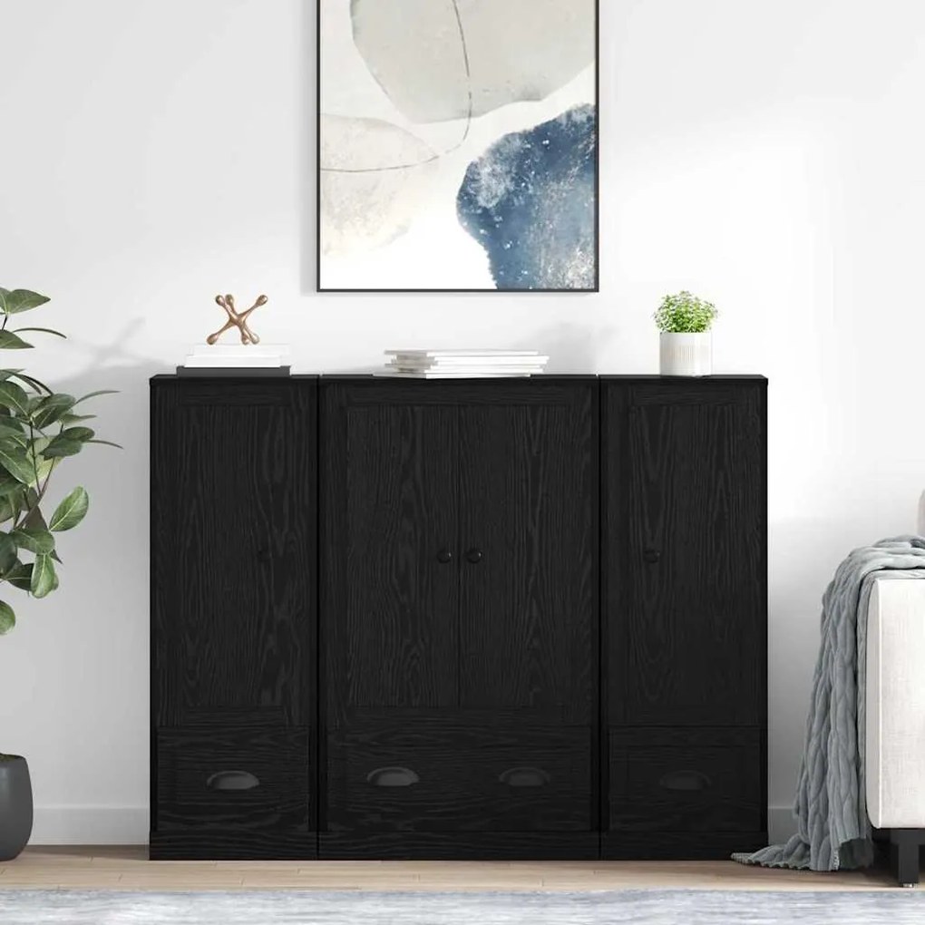vidaXL Highboard με συρτάρι 3 pcs Μαύρη Οξυά Επεξεργασμένο ξύλο